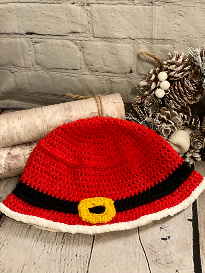 90s Santa Claus crochet bucket hat pattern, trendy hats, bucket hat for men and women, unisex bucket hats, Christmas Headwear, Holiday fun image 5