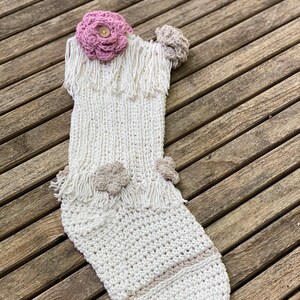 Trendy Crochet boho chic macrame Christmas Stocking Pattern with roses and flowers, instant download pdf X-mas holiday pattern, easy to read image 3