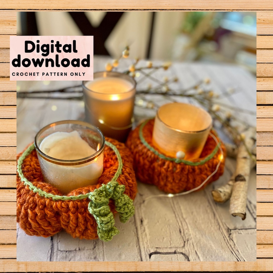 Rustic Farmhouse Pumpkin Candle Holder Crochet Pattern, Instant