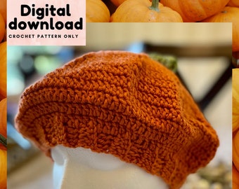 crochet pattern pumpkin beret, step by step DIY fall hat with pictures, instant download, PDF US terminology, Easy to follow, intermediate