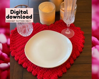 Cute Valentine&#39;s day heart placemat crochet pattern, table decor, step by step DIY table decoration, hostess love gift, instant download
