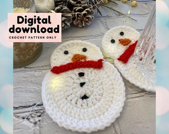 Cute Snowman coasters crochet pattern, Snow person table decor, instant download, PDF US terminology, DIY beginner step by step, whimsical