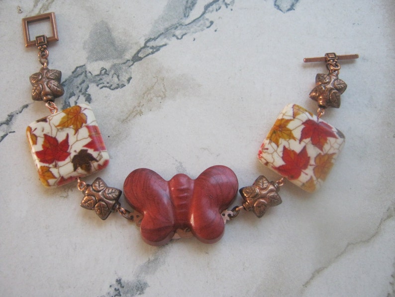 Fall Butterfly and Copper Leaf Bracelet