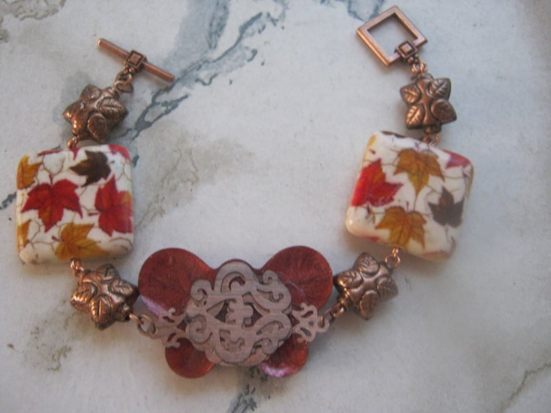 Fall Butterfly and Copper Leaf Bracelet