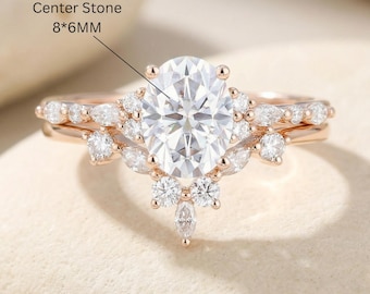 Ovale moissanite verlovingsring set 14K roségouden ring set art deco solide 14K marquise moissanite 3/4 eeuwigheid chevron band verjaardagscadeau