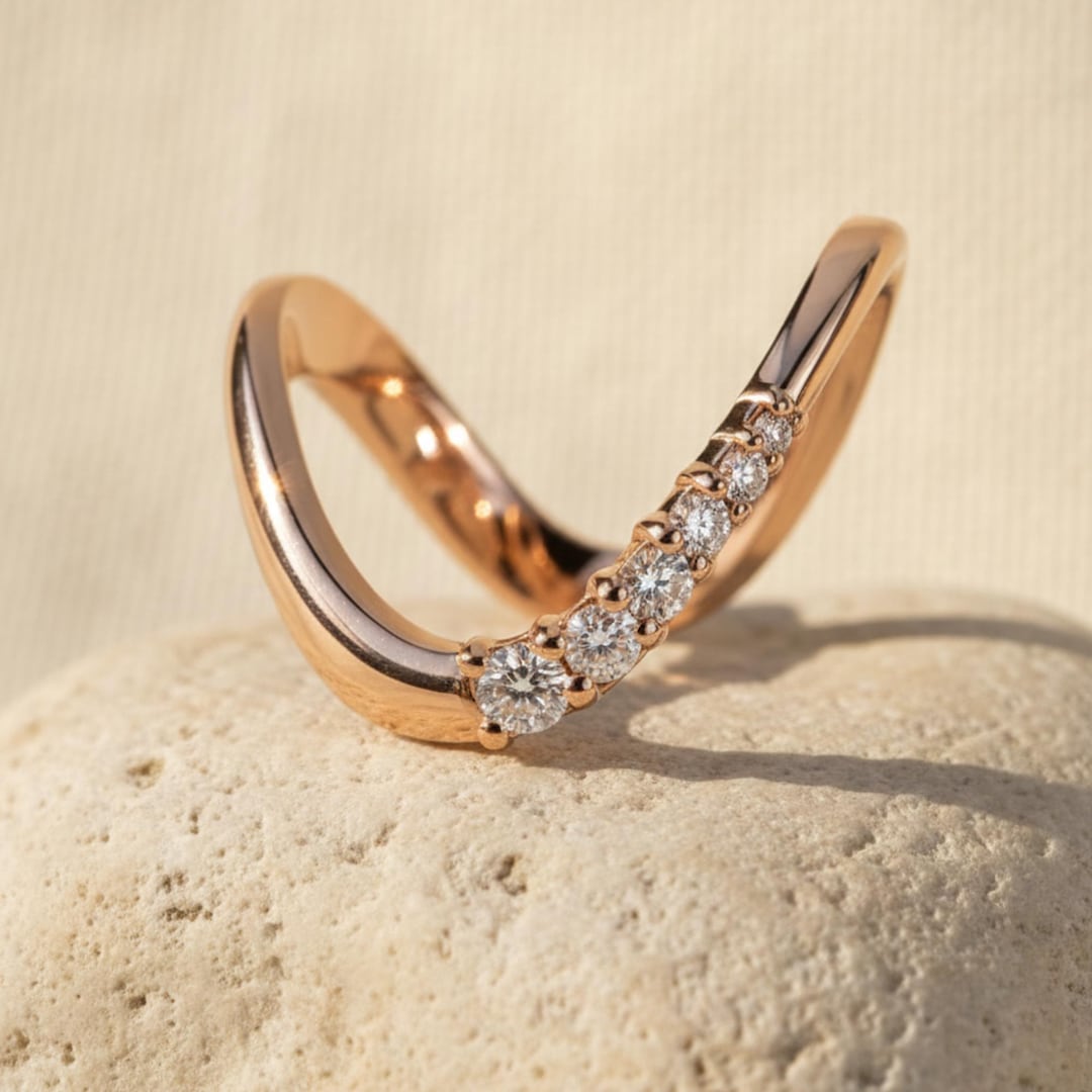 Rose Gold Moissanite Chevron Wedding Band, Infinity Promise Ring - Etsy