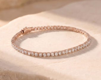 Pulsera de tenis de oro de 14 quilates con diamantes cultivados en laboratorio / Pulsera redonda con pavé de color DEF / Regalo de aniversario y promesa para mujer