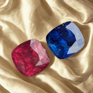 Natural Ceylon Ruby & Royal Blue Sapphire Cushion Pair | Loose Gemstones (Unheated Ruby)