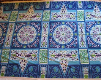 2.6 meters / 100 inches Colorful Traditional Egyptian Textile Poly-Cotton Mix Fabric - BLUE SANNAN - Washable - Up to 32 Meters/104 Feet