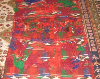 HANDMADE UNIQUE Authentic Egyptian Bedouin Siwa Oasis Colorful Wool Camel Blanket With Saddle Bags & Tassels!