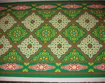 2.6 meters / 100 inches Colorful Traditional Egyptian Textile Poly-Cotton Mix Fabric - GREEN CHESS - Washable - Up to 32 m/104 Feet