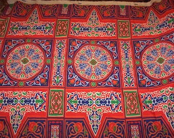 2.6 meters / 100 inches Colorful Traditional Egyptian Textile Poly-Cotton Mix Fabric - RED SANNAN - Washable - Up to 32 Meters/104 Feet