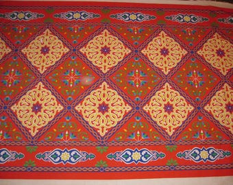 2.6 meters / 100 inches Colorful Traditional Egyptian Textile Poly-Cotton Mix Fabric - RED CHESS - Washable - Up to 32 m/104 Feet