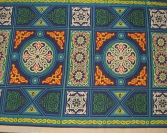 2.6 meters / 100 inches Colorful Traditional Egyptian Textile Poly-Cotton Mix Fabric - BLUE SELSELA - Washable - Up to 32 Meters/104 Feet/Pc