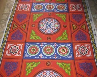 2.6 meters / 100 inches Colorful Traditional Egyptian Textile Poly-Cotton Mix Fabric - RED SELSELA - Washable - Up to 32 Meters/104 Feet