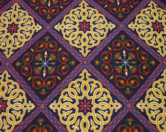 2.6 meters / 100 inches Colorful Traditional Egyptian Textile Poly-Cotton Mix Fabric - PURPLE CHESS - Washable - Up to 32 m/104 Feet