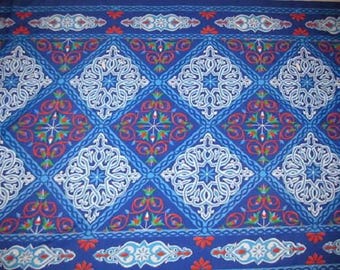 2.6 meters / 100 inches Colorful Traditional Egyptian Textile Poly-Cotton Mix Fabric - BLUE CHESS - Washable - Up to 32 m/104 Feet