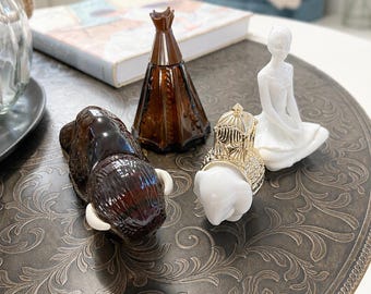 Avon Figural Bottle Lot of 4 | Ballerina - Royal Elephant - Buffalo - Tepee - Milk Glass Cologne Decanters 1970s