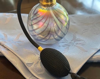 Iridescent “Swirl” Art Glass Perfume Bottle with Atomizer & Black Tassel