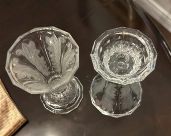 Fifth Avenue “Reversible” Vase / Taper / Pillar  Candleholder with Etched Leaves - Pair