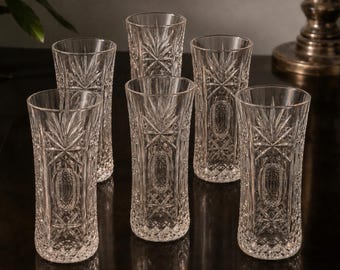 RCR (Royal Crystal Rock) “Impero” 6” Crystal Highball Glasses - Italian Cut Crystal - Whiskey Cocktail Tumblers - Set of 6