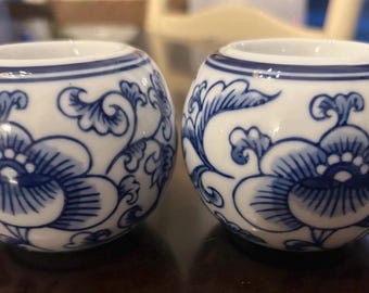 Bombay Company “Chinoiserie” Blue and White Tealight / Votive Candleholders - Pair