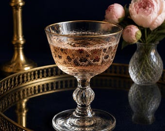 Libbey “Duchess” Pink & 22K Gold Floral Champagne Coupe/Sherbet Glass - Set of 8