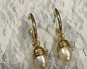 White “Faux Pearl” Goldtone 1”  Drop Earrings
