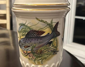 Crown Devon Rare “Fish Motif” 10” Ginger Jar / Lidded Canister