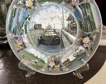 St. Lawrence Seaway Eisenhower Lock Souvenir Plate Jonroth Adams Staffordshire Ware England Commemorative Ship Plate - 1959