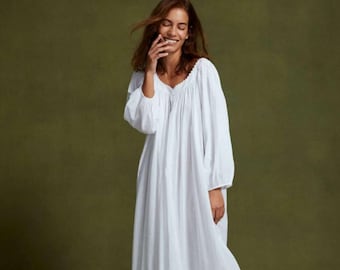 pure organic cotton women’s wear nightdress Victorian style long sleeve sleepwear nightgown sleepwear nightie