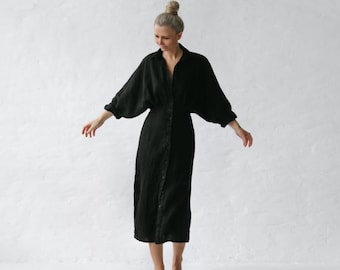Women Pure Linen Long Shirt Dress lounge wear dress nightgown nightdress