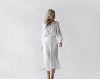 Women Pure Linen Long Shirt Dress lounge wear dress nightgown nightdress