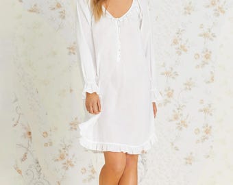 FENXIXIONE Chemise De Nuit Longue Femme Coton Victorien Dentelle - Manches Longues Pyjama Doux Romantique Vintage