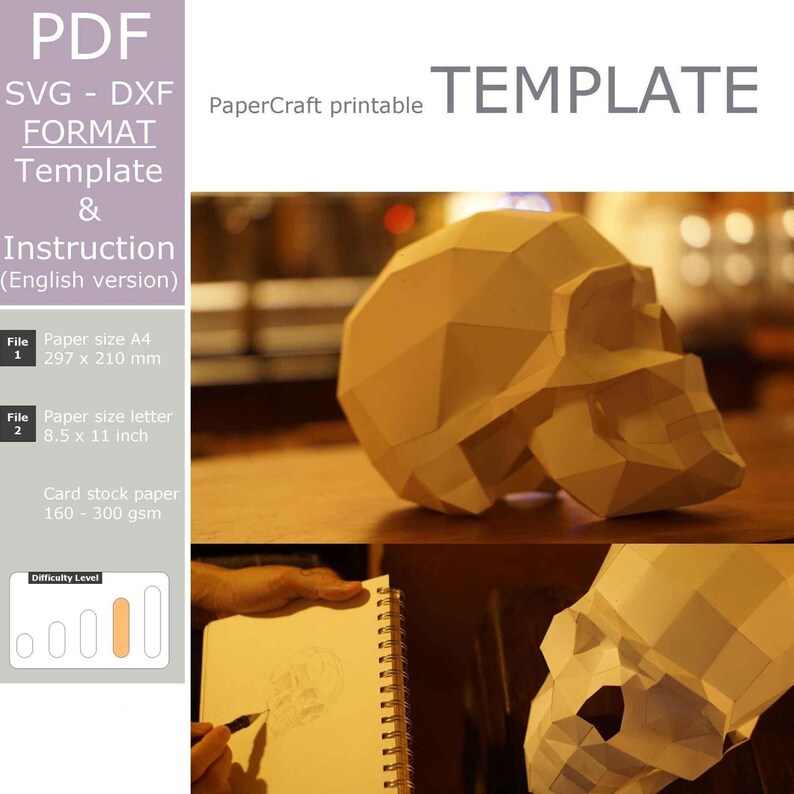 Paper Skull Tutorial Skull Papercraft Template โ DIY Origami PDF, Svg, Dxf for Minimalist ...