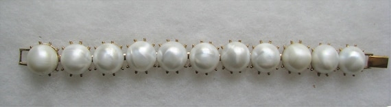 Trifari Large Simulated Pearl Cabochon Bracelet - image 1