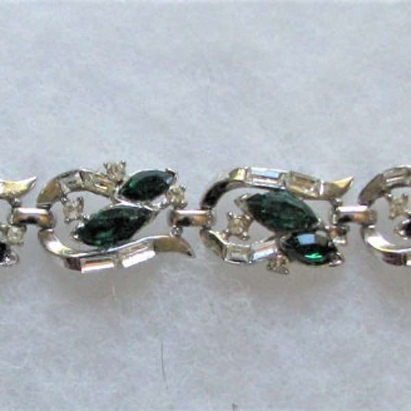 Trifari Emerald & Crystal Rhinestone Bracelet