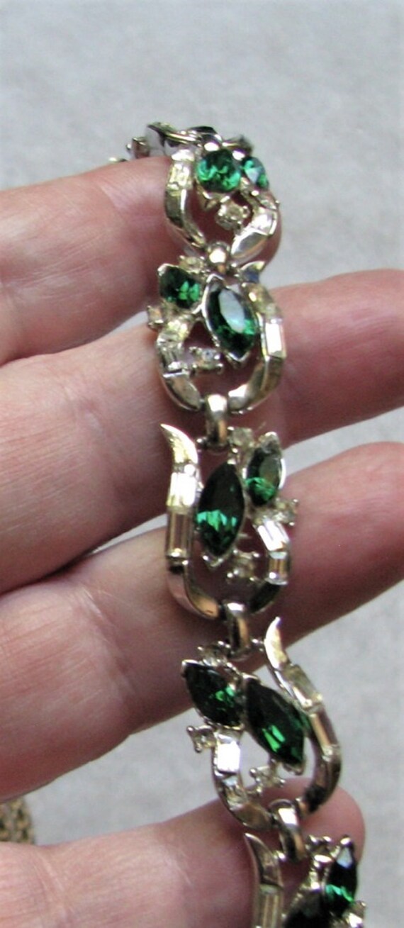 Trifari Emerald & Crystal Rhinestone Bracelet - image 2