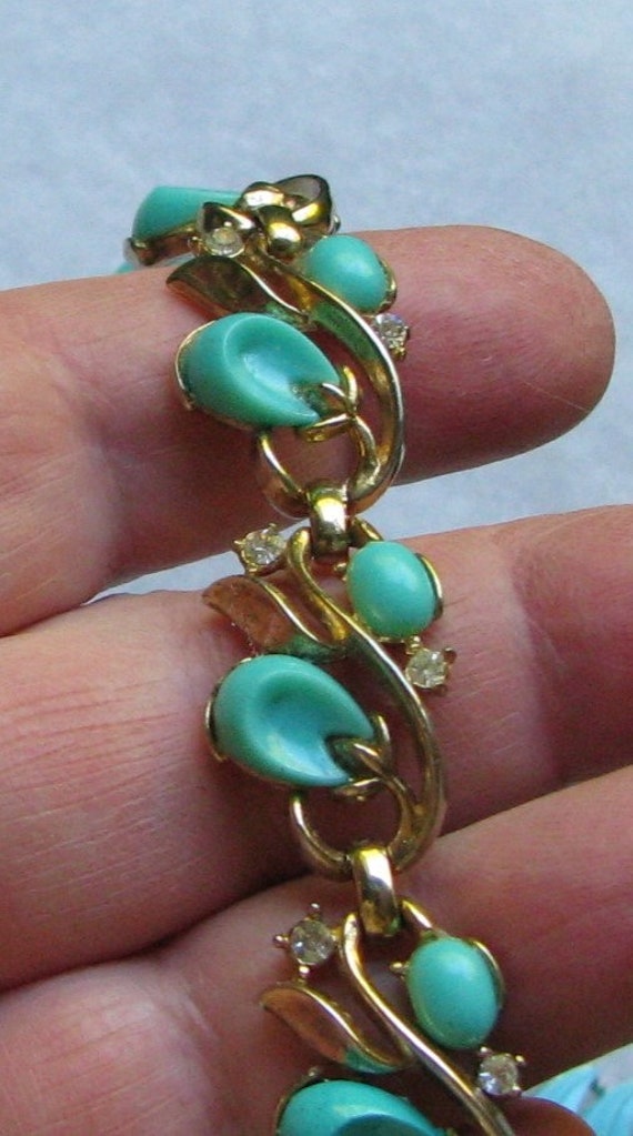 Trifari Pebble Beach Aqua Stone & Rhinestone Brace