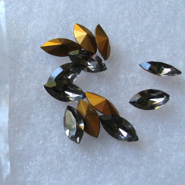 12 Black Diamond Swarovski Rhinestone Navettes 15x7mm 4200