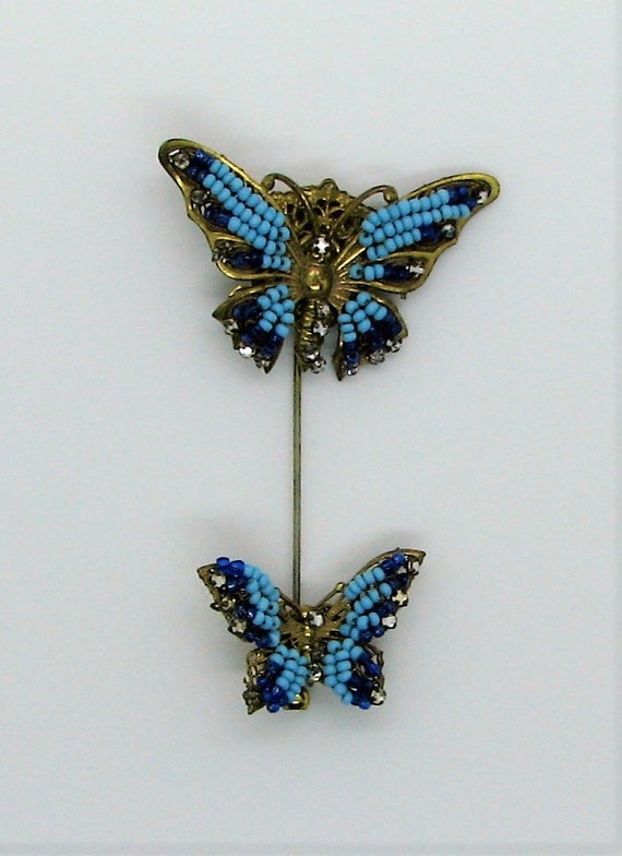 Miriam Haskell Turquoise & Lapis Beaded Butterfly 