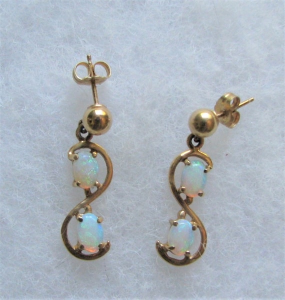 Natural Australian Opal Earrings 14K Gold Post Settings