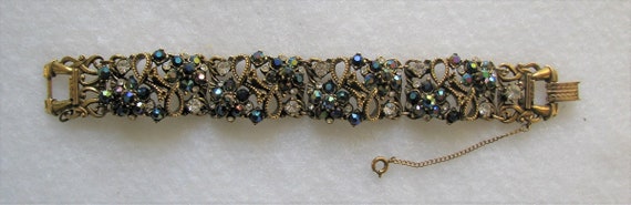 Coro AB Rhinestone Bracelet - Light Peacock Blue Auro… - Gem