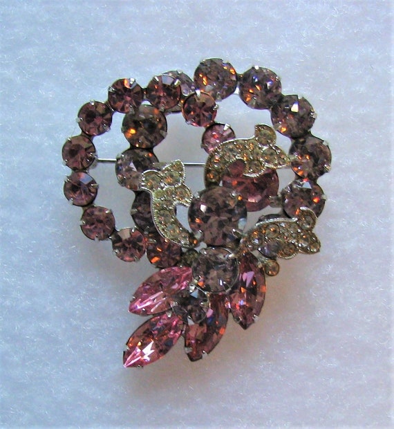 Eisenberg Pink & Purple Rhinestone Double Loop Pin - image 2
