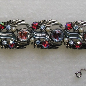 Florenza Vintage Blue/Pink/Purple/Red Rhinestone Bracelet