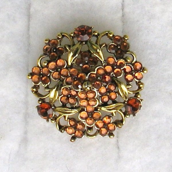 Hollycraft Smoke Topaz Rhinestone Pin 1954