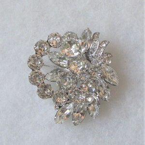 Eisenberg Rhodium Plated Crystal Floral Rhinestone Pin