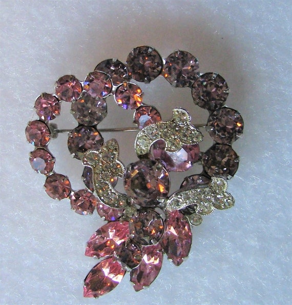 Eisenberg Pink & Purple Rhinestone Double Loop Pin - image 4