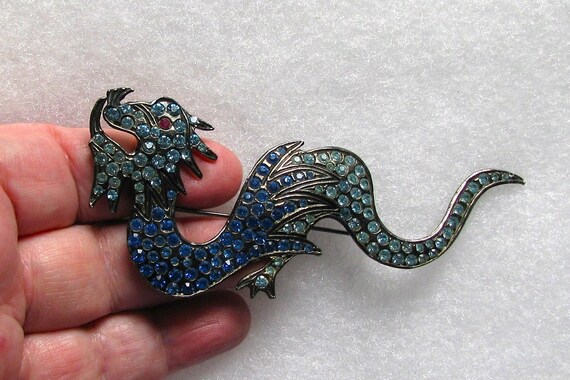 Polcini Blue Rhinestone Chinese Dragon Brooch - image 3