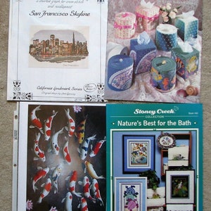 4 Vintage Cross Stitch/Needlepoint Leaflets Koi San Francisco Nature